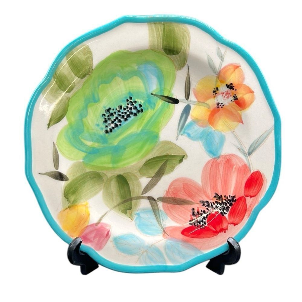 The Pioneer Woman Salad Plates Vintage Bloom Floral Set of 4 Turquoise 8.5"